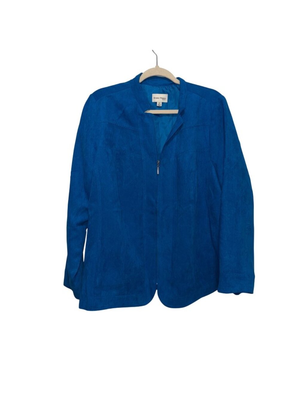 Studio Works Womens Blue Suede Jacket Size 16W Zipper Front